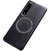 for Xperia 1 V Leather Case Compatible with MagSafe, Luxury Leather Slim Fit Thin Lightweight Bumper Cover Shockproof Heavy Duty Protection (Black)