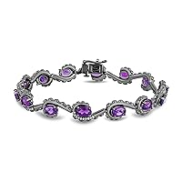 Jewelili Enchanted Disney Fine Jewelry Black Rhodium over Sterling Silver 6x4 MM Oval Shape Amethyst and 1/5 Cttw Natural White Round Diamond Ursula Bracelet