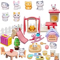 Pet Pretend Play Toy Dollhouse Playset Accessories,Cat Puppy Dog Hamster Realistic Animals Tiny Mini Figures Furniture,Vet Care Center Preschool Educational Gift Boys Girls Kids Toddler-35pcs