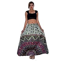 100% Cotton Indian Long Skirt Hippie Women Plus Size Teal Color Elephant Print