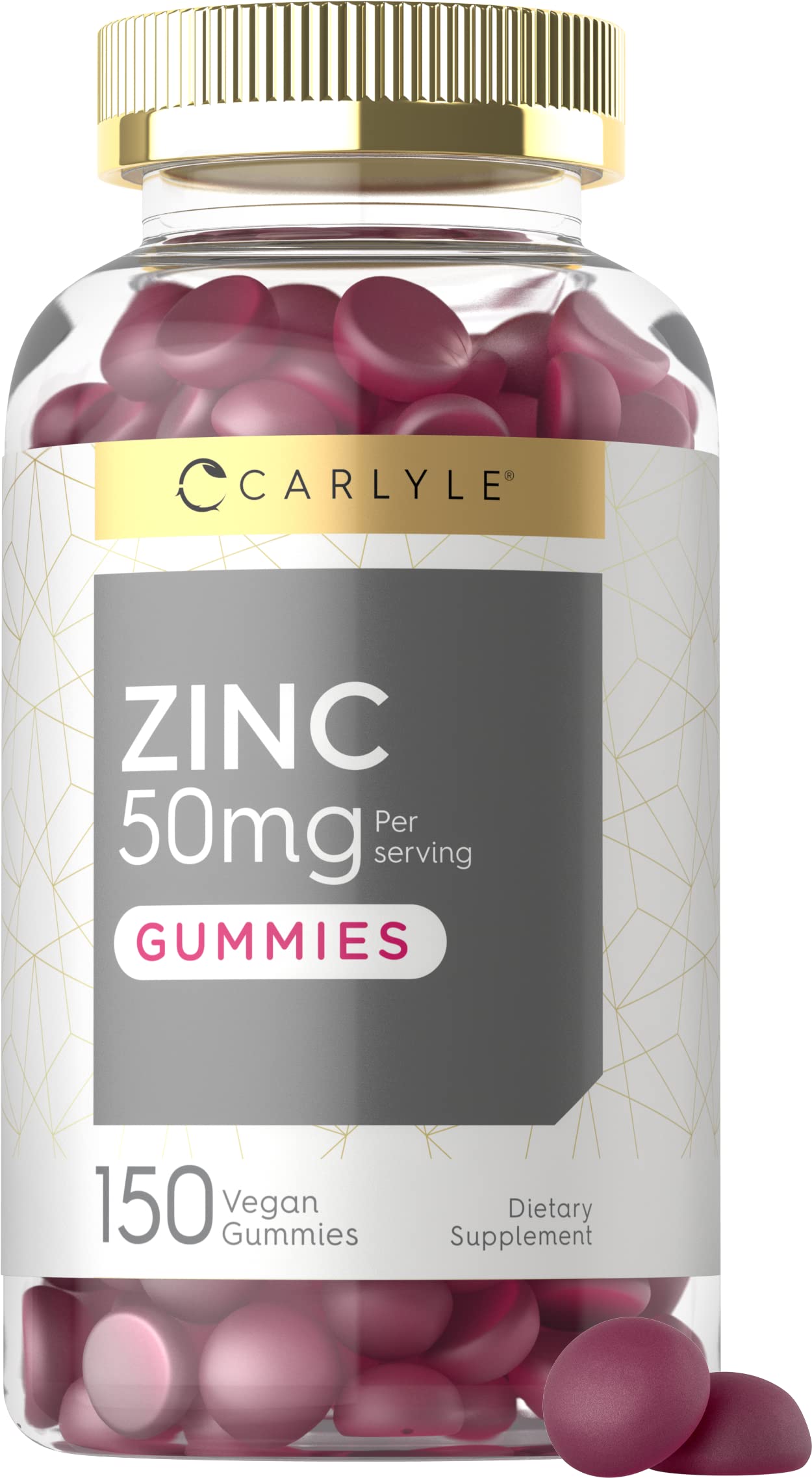 Zinc 50mg Gummies | 150 Count | Vegan, Non-GMO and Gluten Free Formula | Zinc Citrate Dietary Supplement | by Carlyle