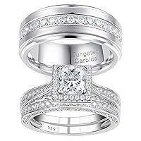 Newshe Jewellery Wedding Ring Sets for Him and Her Women Mens Silver Band Promise Rings Couples 5A Cubic Zirconia Size 5-13
