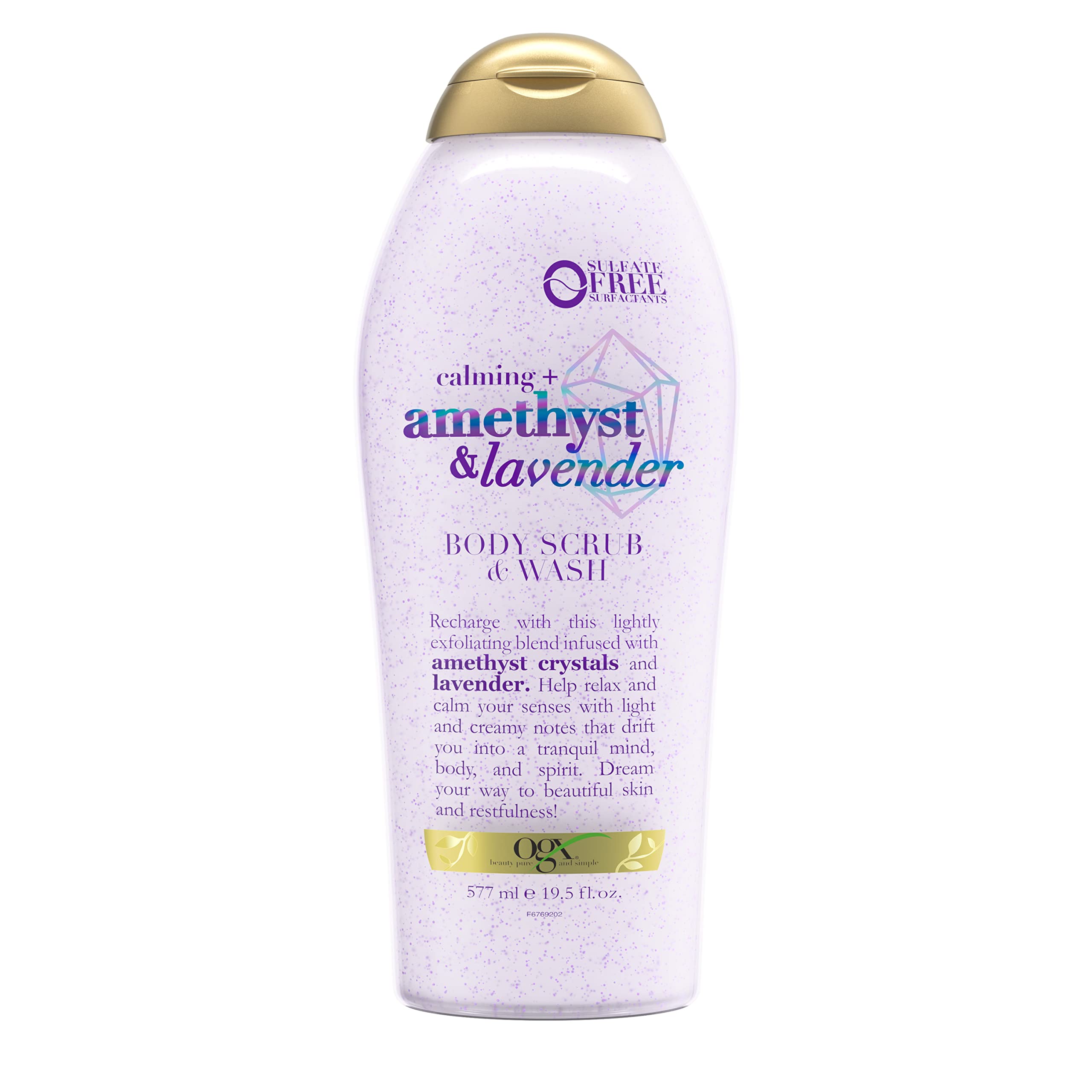 OGX Calming + Amethyst & Lavender Body Scrub & Wash, Gently Exfoliating, 19.5 fl oz