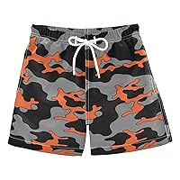 Camouflage Black Orange Boys Swim Trunks Swim Beach Shorts Board Shorts Bathing Suit Beach Vacation