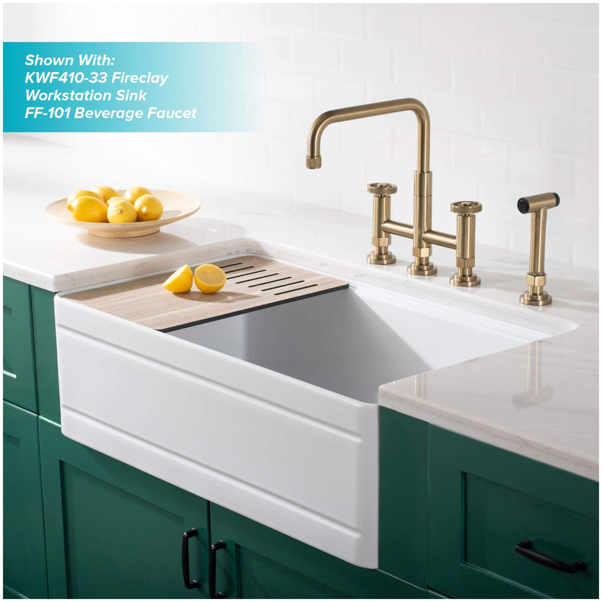 KRAUS Urbix Industrial Bridge Kitchen Faucet with Side Sprayer in Brushed Gold, KPF-3125BG