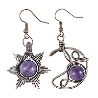 TUMBEELLUWA Gothic Sun and Moon Crystal Earrings for Women Asymmetrical Copper Wire Wrapped Earrings Drop Dangle Jewelry
