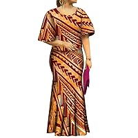 2024 Pacific Island Art Tribe Design Sublimation Print Ladies Party Bat-Sleeve Gown Polynesian Design Fishtail Maxi Dress