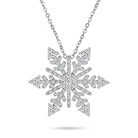 Bling Jewelry Winter Holiday Party Christmas Dangle Snowflake Pendant Necklace for Women Teen Plated .925 Sterling Silver