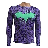 Men's Batman Long Sleeve Crewneck Super Heroes T-Shirt Quick Dry Wicking Tee Tops (Purple(Batman 002), Large)