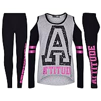 ATTITUDE Shoulder Cut Top & Legging Set Long Sleeves T Shirt Summer Two Piece Outfit Girls Boys Age 5-13 years
