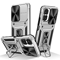 Case for Honor 90 5G,Military Slide Lens Camera Protection [Built-in Kickstand] Metal Ring Holder Dual-Layer Heavy Duty Shockproof Phone Case for Huawei Honor 90 5G,6.7 inch (Silver)