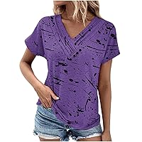 Womens Short Sleeve Blouses Tops Dressy Casual V Neck T-Shirts 2024 Fashion Summer Loose Fit Comfy Tunic Tees Ladies Clothes