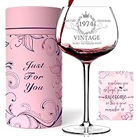 50TH Birthday Gifts for Her, Vintage 1974 Engraved 50th Wine Glass, 50 Year Old Birthday Decorations For Women, Funny 50 Bday Gifts Idea For Women, Friends, Daughter, Sister Mom - Turning 50 Present