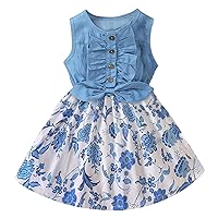 Children's Clothing: Summer Girls' Denim Patchwork Printed Vest Dress for Small and Medium Sized Concert
