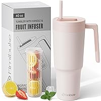 Fimibuke 40 oz Tumbler with Handle & Fruit Infuser, Stainless Steel Vacuum Insulated Cup with Lid & Straw, Water Infusion Bottle Cupholder Friendly Travel Mug Mothers Day Gifts for Mom Grandma Auntie