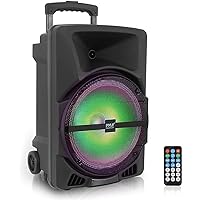 Pyle Wireless Portable PA Speaker System -1200W High Powered Bluetooth Compatible Indoor&Outdoor DJ Sound Stereo Loudspeaker wITH USB MP3 AUX 3.5mm Input, Flashing Party Light & FM Radio -PPHP1544B