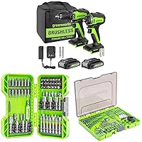 Greenworks 24V Brushless Cordless Drill + Impact Driver Combo & Greenworks 70-Piece Impact Rated Driving Set & Greenworks 90 Piece Impact Rated Driving Set