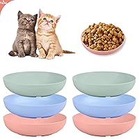 6-Pieces Whisker Fatigue Cat Bowl - 5.5 Inch Shallow Cat Food Dish Wide Cat Wet Feeding Bowls, PET Plate for Kittens and Short Legged Cat, Wheat Straw