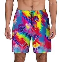 Tie Dye Pattern Mens Swim Trunks - Beach Shorts Quick Dry with Pockets Shorts Fit Hawaii Beach Swimwear Bathing Suits
