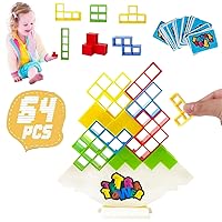 64pcs Tetra Tower Game Balance Stacking Blocks, Tetra Tower Balancing Stacking Board Games Building Blocks Puzzle Toy, Family Games Birthday for Kids Adults