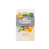 Ahmad Tea Herbal Tea, Ginger, Peppermint, Fennel, Dandelion, & Birch 'Detox' Teabags, 20 ct (Pack of 6) - Decaffeinated & Sugar-Free