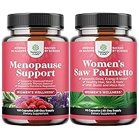 Bundle of Complete Herbal Menopause Supplement for Women for Night Sweats Mood 120ct and Extra Strength Saw Palmetto for Women - DHT Blocker Thickening Hair Vitamins for Hair Loss
