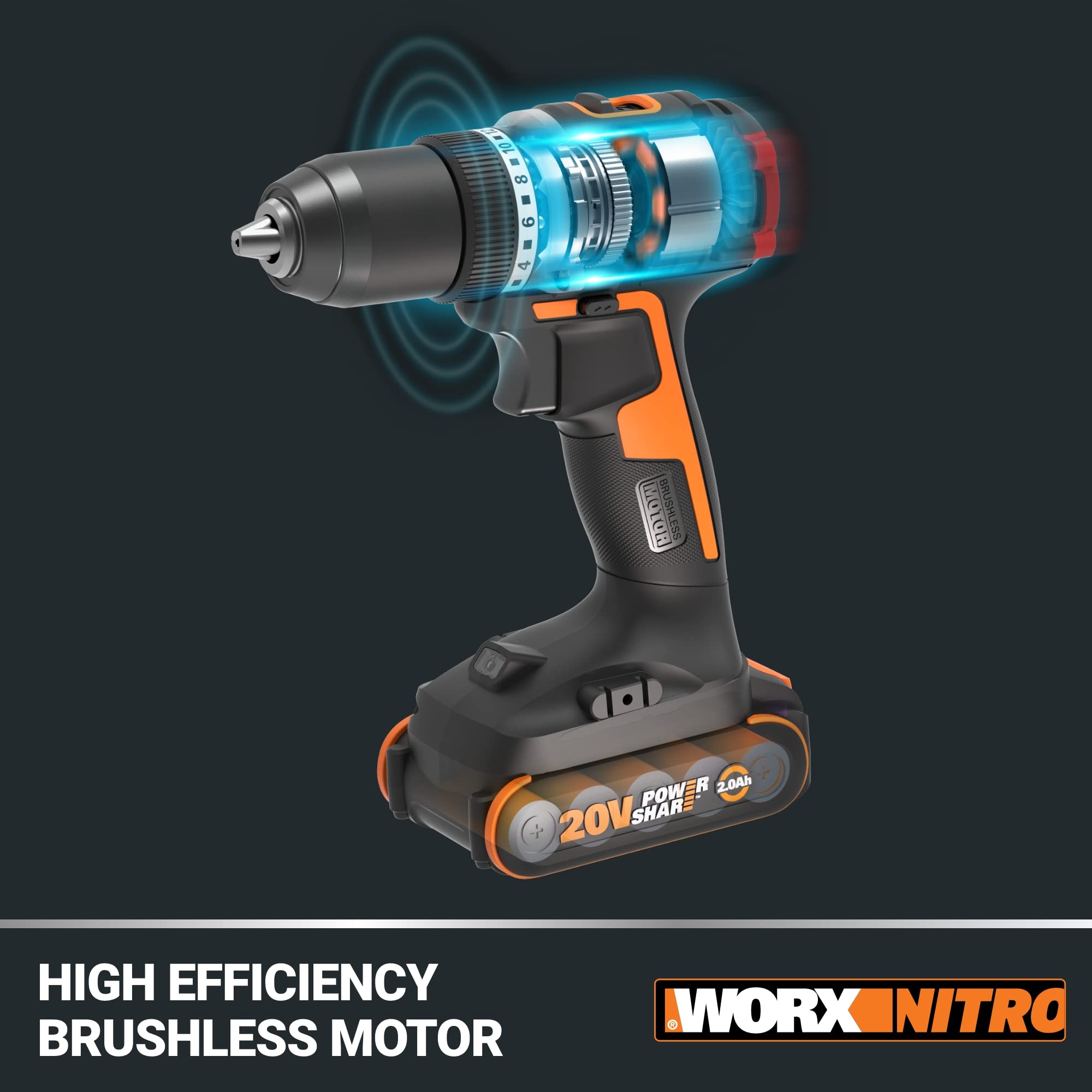 Worx WX130L 20V Nitro Compact Brushless 1/2” Drill/Driver with Power Share - (Batteries & Charger Included)