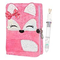 Fox Diary for Girls with Lock, Kids diary, plush fox diary, Furry Kids Journal Notebook Set, 80 lined sheets, school, birthday gift A5