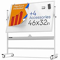 Rolling Dry Erase Board 46 x 32 - Large Portable Magnetic Whiteboard with Stand - Double Sided Easel Style Whiteboard with Wheels - Mobile Standing Whiteboard for Office, Classroom & Home