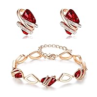 Leafael Wish Stone Stud Earrings and Bracelet Jewelry Set for Women, January July Birthstone Ruby Red Crystal Jewelry, Silver Tone Gifts for Women