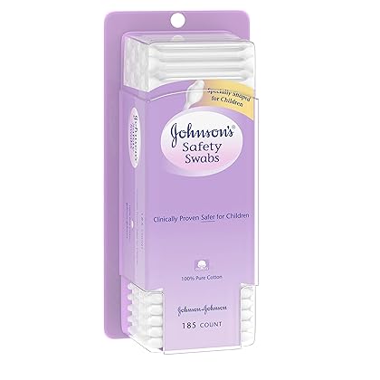 Johnson's Safety Ear Swabs for Babies and Children made with Non-Chlorine Bleached Cotton for a Gentle Clean, 185 ct (Pack of 2)