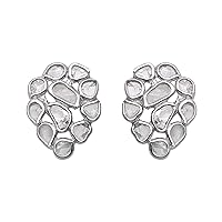 1.10 CTW Natural Diamond Polki Cluster Pear Studs 925 Sterling Silver Platinum Plated Everyday Handmade Slice Diamond Earrings