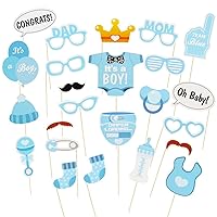 25pcs Photo Booth Props DIY Kit Baby Shower Girl Boy Gender Reveal Posing Props for Birthday Party Favor Decorations (Blue)