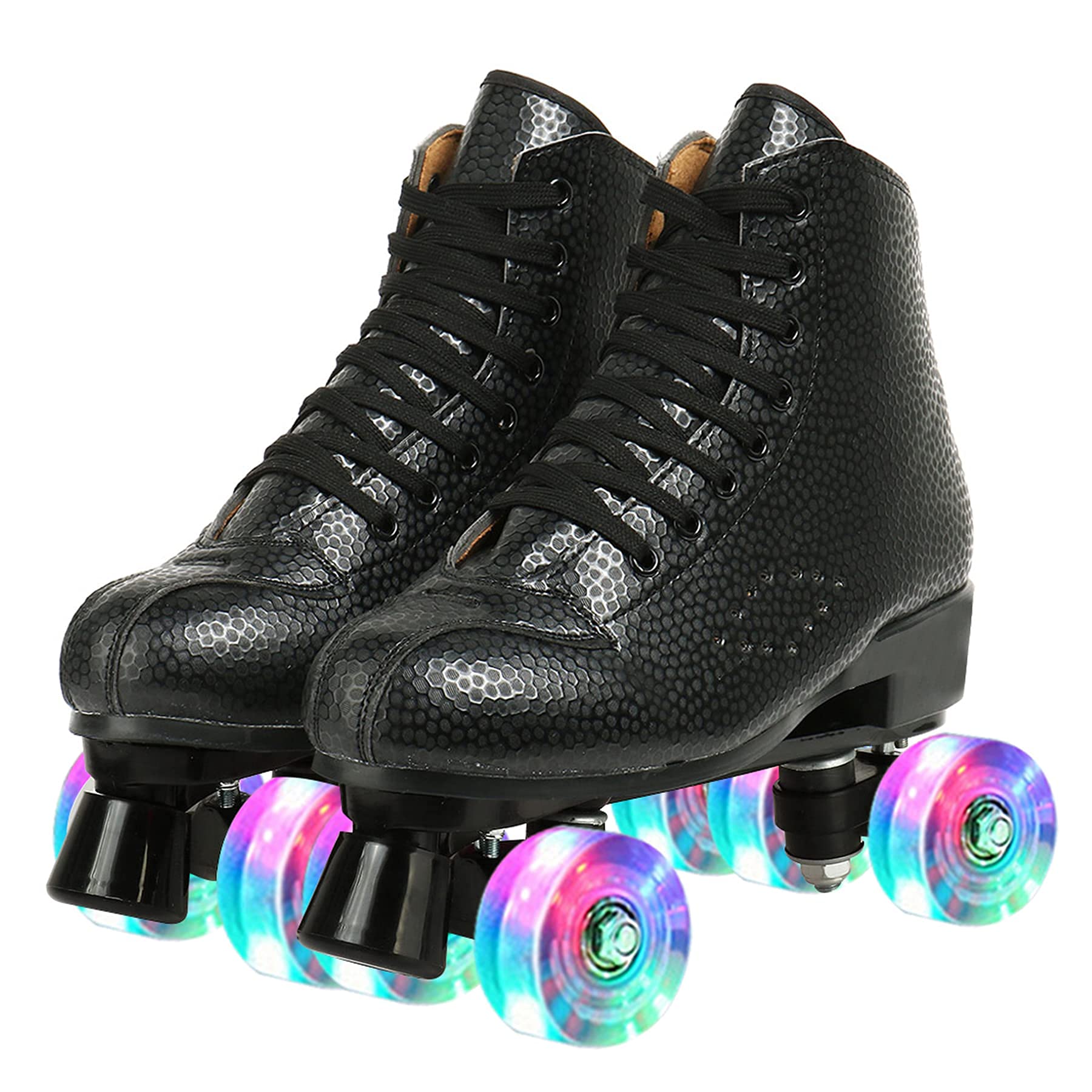 Unisex Roller Skates Double Row Four Shiny Wheels Rubber and PU Leather Classic High-top Roller Skates Shoes for Indoor and Outdoor