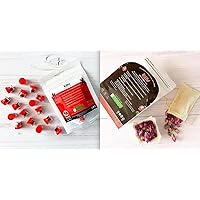 Premium Grade1 Saffron Powder Pack Of 16 Single Serve Containers (125 Mg Each) Plus 50Gr Premium Edible Pink Rose Buds Includes 2 Reusable Tea Bags