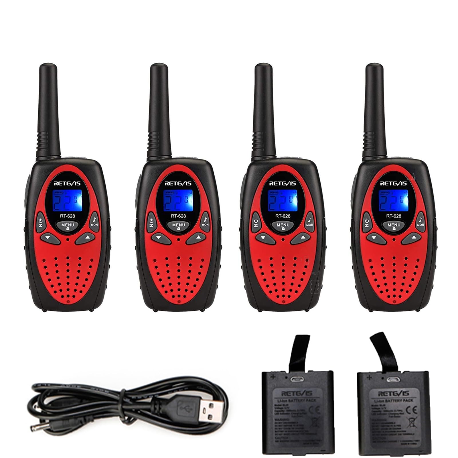 Retevis RT628 Walkie Talkies for Kids,2 Way Radio for Boys Girls Bundle with RT628 Rechargeable Long Range Walkie Talkie with Battery,Kids Toys for Family Outdoor Camping Traveling (4 Pack)
