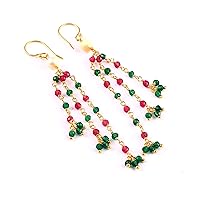 beautiful Emerald and Ruby Earring Mother of Pear Gemstone Earring In Sterling Silver Over Gold Plated jewelry-handmade Earring,yellow