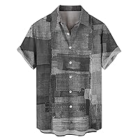 Short Sleeve Button Down Shirts for Men Color Block Vintage Casual Hawaiian Summer Beach Shirt Printed Regular Fit Tops