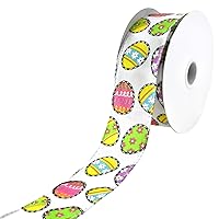 Homeford Printed Dash Outline Easter Eggs Wired Ribbon, 1-1/2-inch, 10-Yard, White