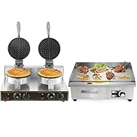 Dyna-Living 110V 2400W Commercial Waffle Maker & 110V 3000W Commercial Electric Griddle for Home Use, Stainless Steel Waffle Maker and 22'' Flat Top Grill Countertop Griddle for Restaurant