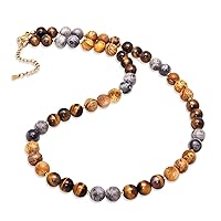 PEARLFECT Beaded Necklace for Women,8MM Jasper Stone Necklace, Handmade Fashion Jewelry Gifts,Bead Choker Necklace