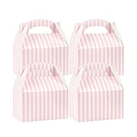 Restaurantware Bio Tek 6 x 3.5 x 3.5 Inch Gable Boxes For Party Favors 25 Durable Gift Treat Boxes - Striped Design With Built-In Handle Pink And White Paper Barn Boxes Disposable For Parties