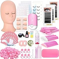 Eye Lash Extension Kit for Practice, 345 PCS Lash Kits with Replaced Eyelids Mannequin Head, Individual Lashes, Lash Extension Glue Tools Everything for Eyelash Extension Beginners Training Makeup