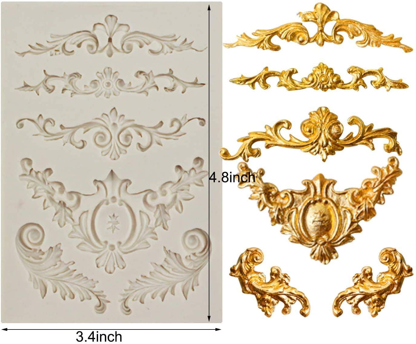 3 Pieces Baroque Fondant Molds Scroll Border Lace Silicone Molds Curlicues Gum Paste Candy Chocolate Molds for Cake Decorating Sugar Craft Polymer Clay