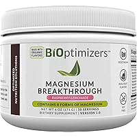 BiOptimizers Magnesium Breakthrough Drink Raspberry Lemonade - 8 Forms of Magnesium: Glycinate, Malate, Citrate, and More - Natural Sleep and Brain Supplement – 6 oz (30 Servings)