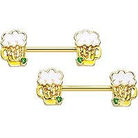 Body Candy 14G Womens Nipplerings Piercing Plated Stainless Steel 2Pc Frost Mug of Beer Nipple Ring Set 9/16
