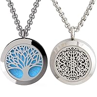 Tree of Life and Wrought Iron Essential Oil Diffuser Necklace Stainless Steel Pendants with 24