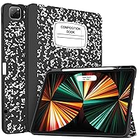 Soke Case for 12.9 Inch with Pencil Holder, Full Protection + Apple Pencil Charging 2nd Generation Auto Wake/Sleep, Soft TPU Back iPad Pro 5 Inch (Book-Black)