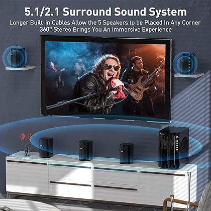 Bobtot Surround Sound Speakers Home Theater Systems - 6.5 inch Subwoofer 800W 5.1/2.1 Channel Stereo Home Audio System with HDMI ARC Optical Bluetooth Input for 4K TV Ultra HD AV DVD FM Radio USB