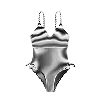 SweatyRocks Girl's Striped One Piece Swimsuit V Neck High Waist Bathing Suit Swimwear